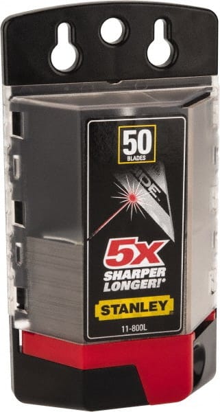 Stanley - 50 Piece Carbide-Tipped Utility Knife Blade - 61mm OAL, 0.022" Blade Thickness - Exact Tooling
