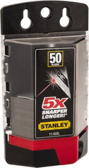 Stanley - 50 Piece Carbide-Tipped Utility Knife Blade - 61mm OAL, 0.022" Blade Thickness - Exact Tooling