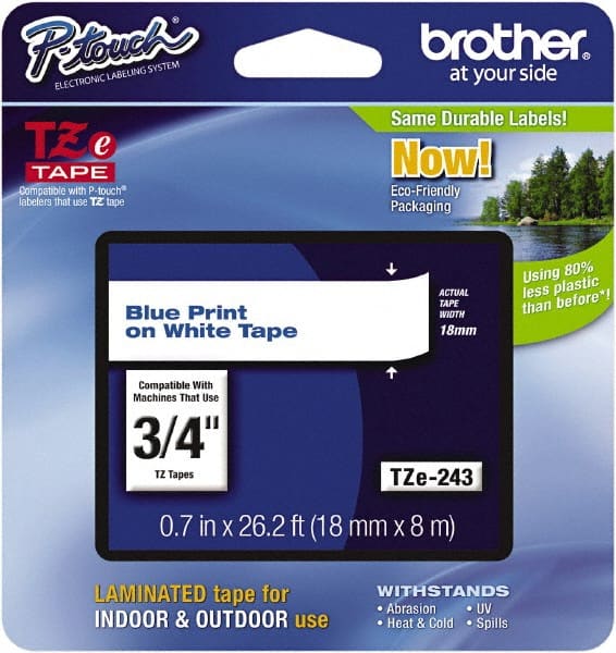 Brother - 3/4" Wide x 314.4" Long, White Plastic/Paper Tape Cassette - For Label Maker - Exact Tooling