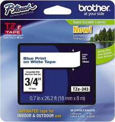 Brother - 3/4" Wide x 314.4" Long, White Plastic/Paper Tape Cassette - For Label Maker - Exact Tooling