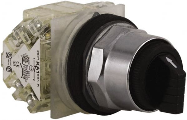 Schneider Electric - 30mm Mount Hole, 3 Position, Knob and Pushbutton Operated, Selector Switch - Black, Maintained (MA), 2NO/2NC, Weatherproof and Dust and Oil Resistant - Exact Tooling