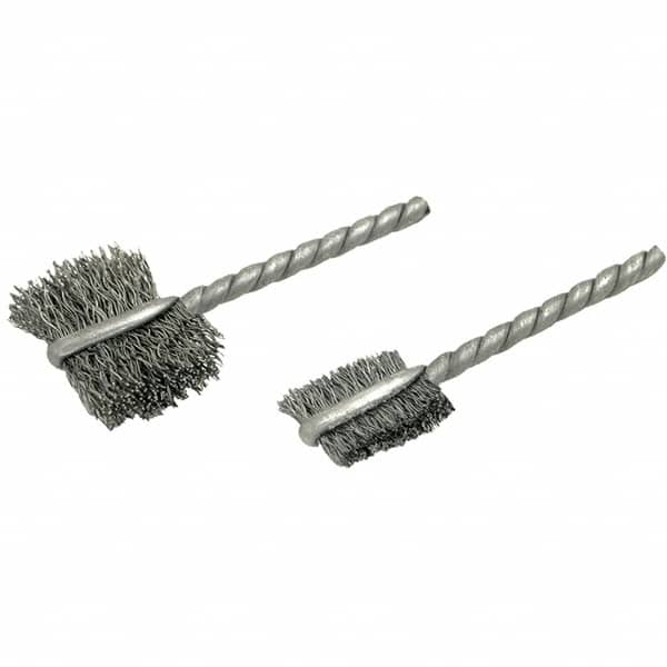 Brush Research Mfg. - 5/8" Diam Flat Steel Tube Brush - 0.008" Filament Diam, 5/8" Brush Length, 2-1/4" OAL, Steel Shank - Exact Tooling