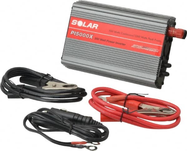 Solar - 2 Connection, 12 VDC Input, 120 VAC Output, 1,000 Peak Wattage, Power Inverter - 500 Watt Continuous Output Power - Exact Tooling