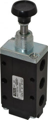 Parker - 0.83 CV Rate, 1/4" NPT Inlet Direct Air 4 Mechanical Spool Valve - 4 Way, 2 Position, Button Manual Return, 150 Max psi - Exact Tooling