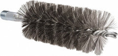 Schaefer Brush - 4-1/2" Brush Length, 2" Diam, Double Stem, Single Spiral Tube Brush - 7-1/4" Long, Stainless Steel, 1/4" NPSM Male Connection - Exact Tooling