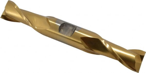Cleveland - 3/4", 1-5/16" LOC, 3/4" Shank Diam, 5-5/8" OAL, 2 Flute, High Speed Steel Square End Mill - Double End, TiN Finish, Spiral Flute, 30° Helix, Centercutting, Right Hand Cut, Right Hand Flute, Series HD-2 - Exact Tooling