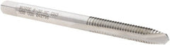 Made in USA - #8-32 UNC, 2 Flute, Bright Finish, High Speed Steel Spiral Point Tap - Plug Chamfer, Right Hand Thread, 2-1/8" OAL, 3/4" Thread Length, 2B Class of Fit - Exact Tooling