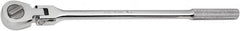 SK - 1/2" Drive Round Head Ratchet - Chrome-Plated Finish, 17-5/8" OAL, 50 Gear Teeth, Knurled Pivot Handle, Flex Head - Exact Tooling