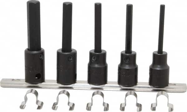 Proto - 5 Piece 3/8" Drive Metric Impact Hex Bit Socket Set - 4 to 10mm Hex - Exact Tooling