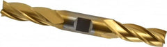 Cleveland - 9/16", 1-3/8" LOC, 5/8" Shank Diam, 5" OAL, 4 Flute, High Speed Steel Square End Mill - Double End, TiN Finish, Spiral Flute, 30° Helix, Centercutting, Right Hand Cut, Right Hand Flute, Series HD-4C - Exact Tooling