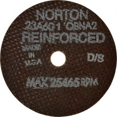 Norton - 3" 60 Grit Aluminum Oxide Cutoff Wheel - 0.035" Thick, 3/8" Arbor, 25,465 Max RPM, Use with Die Grinders - Exact Tooling