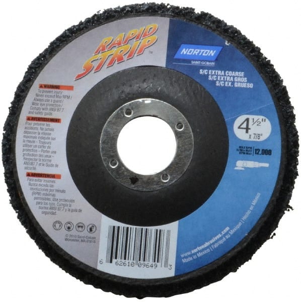 Norton - 4-1/2" Wheel Diam, 1/2" Wheel Thickness, 7/8" Arbor Hole, Type 27 Depressed Center Wheel - Silicon Carbide, 12,000 Max RPM, Compatible with Angle Grinder, Drill, Flexible Shaft Motor & Straight Shaft Grinder - Exact Tooling
