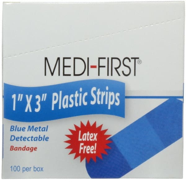 Medique - 3" Long x 1" Wide, General Purpose Self-Adhesive Bandage - Blue, Plastic Bandage, Metal Detectable - Exact Tooling