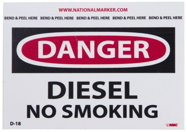 NMC - Accident Prevention Label, Header: DANGER - Legend: Danger - Diesel - No Smoking, English, Red, Black & White, 5" Long x 3" High, Sign Muscle Finish - Exact Tooling