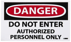 NMC - Security & Admittance Label, Header: DANGER - Legend: Danger - Do Not Enter - Authorized Personnel Only, English, Red, Black & White, 5" Long x 3" High, Sign Muscle Finish - Exact Tooling