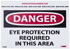 NMC - Accident Prevention Label, Header: DANGER - Legend: Danger - Eye Protection Required in This Area, English, Red, Black & White, 5" Long x 3" High, Sign Muscle Finish - Exact Tooling