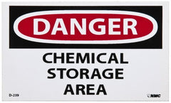 NMC - Hazardous Materials Label, Header: DANGER - Legend: Danger - Chemical Storage Area, English, Red, Black & White, 5" Long x 3" High, Sign Muscle Finish - Exact Tooling