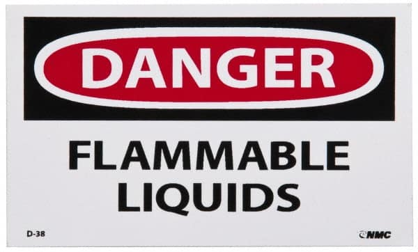 NMC - Hazardous Materials Label, Header: DANGER - Legend: Danger - Flammable Liquids, English, Red, Black & White, 5" Long x 3" High, Sign Muscle Finish - Exact Tooling