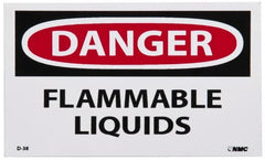 NMC - Hazardous Materials Label, Header: DANGER - Legend: Danger - Flammable Liquids, English, Red, Black & White, 5" Long x 3" High, Sign Muscle Finish - Exact Tooling