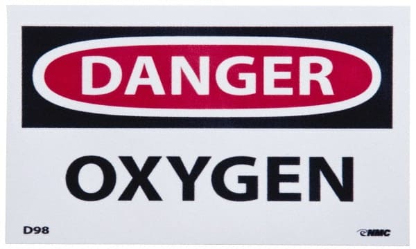 NMC - Hazardous Materials Label, Header: DANGER - Legend: Danger - Oxygen, English, Red, Black & White, 5" Long x 3" High, Sign Muscle Finish - Exact Tooling