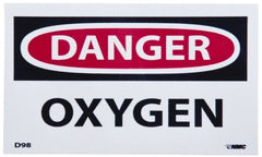 NMC - Hazardous Materials Label, Header: DANGER - Legend: Danger - Oxygen, English, Red, Black & White, 5" Long x 3" High, Sign Muscle Finish - Exact Tooling