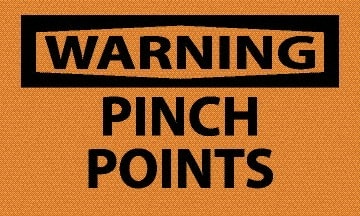 NMC - "Warning - Pinch Points", 10" Long x 14" Wide, Pressure-Sensitive Vinyl Safety Sign - Rectangle, 0.004" Thick, Use for Accident Prevention - Exact Tooling