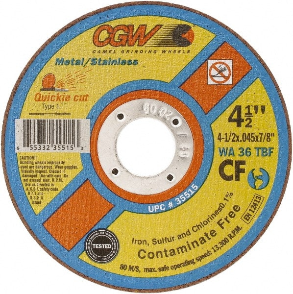 Camel Grinding Wheels - 7" 36 Grit Aluminum Oxide Cutoff Wheel - 1/16" Thick, 7/8" Arbor, 8,500 Max RPM - Exact Tooling