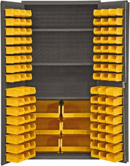 Durham - 3 Shelf 102 Bin Storage Cabinet - Steel, 36" Wide x 24" Deep x 72" High, Gray - Exact Tooling