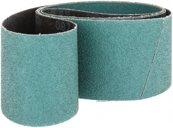 Made in USA - 3" Wide x 79" OAL, 60 Grit, Zirconia Alumina Abrasive Belt - Zirconia Alumina, Coarse, Coated, Y Weighted Cloth Backing, Wet/Dry - Exact Tooling