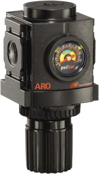 ARO/Ingersoll-Rand - 1/4 NPT Port, 86 CFM, Aluminum Compact Regulator - 0 to 140 psi Range, 250 Max psi Supply Pressure, 1/8" Gauge Port Thread, 2.705" Wide x 4.772" High - Exact Tooling