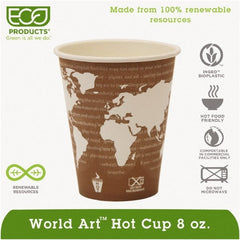 ECO PRODUCTS - World Art Renewable Compostable Hot Cups, 8 oz, 50/PK, 20 PK/CT - Plum - Exact Tooling