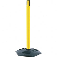 Tensator - 38" High, 2-1/2" Pole Diam, Tensabarrier Post - 19" Base Diam, Octagon Rubber Base, Yellow Plastic Post, Tape, Single Line Tape, For Outdoor Use - Exact Tooling