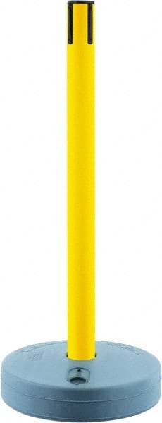 Tensator - 38" High, 2-1/2" Pole Diam, Tensabarrier Post - 15" Base Diam, Round Plastic Base, Yellow Plastic Post, Tape, Single Line Tape, For Outdoor Use - Exact Tooling