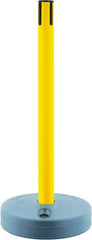 Tensator - 38" High, 2-1/2" Pole Diam, Tensabarrier Post - 15" Base Diam, Round Plastic Base, Yellow Plastic Post, Tape, Single Line Tape, For Outdoor Use - Exact Tooling