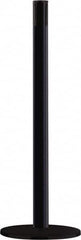 Tensator - 38" High, 2-1/2" Pole Diam, Tensabarrier Post - 14" Base Diam, Round Heavy Gauge Steel Base, Black Steel Post, Tape, Single Line Tape - Exact Tooling