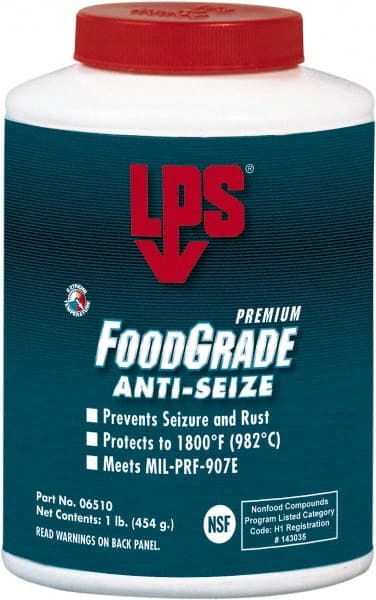LPS - 1 Lb Brush Top Food Grade Anti-Seize Lubricant - Metal Free, -1,800°F, Opaque Off-White, Food Grade - Exact Tooling