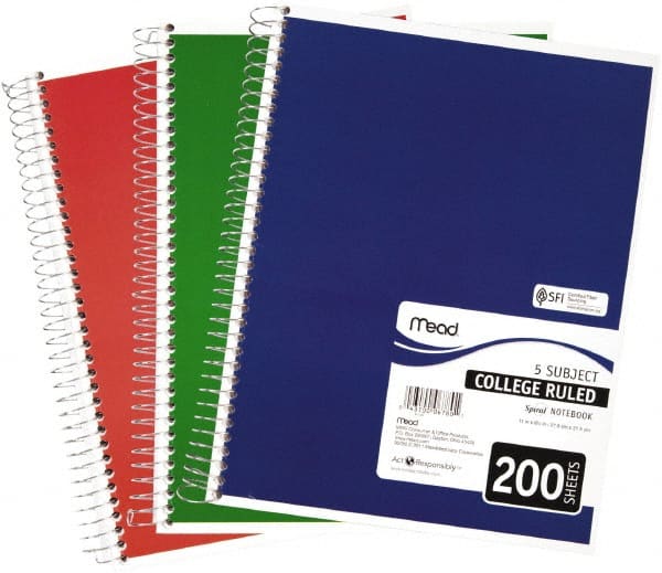Mead - 200 Sheet, 8-1/2 x 11", College Ruled Spiral Bound Notebook - Assorted Colors - Exact Tooling