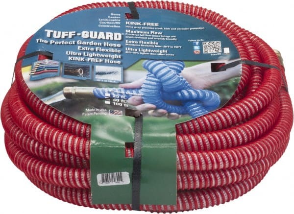 JGB Enterprises - 50' Long Garden Hose - 5/8" Diam, 5/8" GHT, Polypropylene, 100 psi, Hot Water Compatible, All Season, Red - Exact Tooling