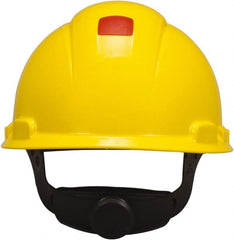 3M - ANSI Type I, Class C Rated, 4-Point, Ratchet Adjustment Hard Hat - Size 6-1/2 to 8, Yellow, Standard Brim, Vented - Exact Tooling