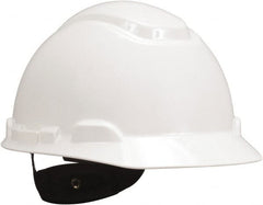 3M - ANSI Type I, Class E Rated, 4 Point, Ratchet Adjustment Hard Hat - Size 6-1/2 to 8, White, Standard Brim, Slotted - Exact Tooling