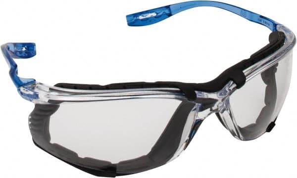 3M - Clear Lenses, Frameless Safety Glasses - Anti-Fog, Scratch Resistant, Blue Frame, Size Universal, Wrap Around - Exact Tooling