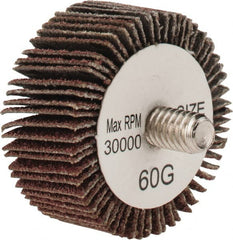 Tru-Maxx - 1-3/8" Diam x 5/8" Face Width, Medium Aluminum Oxide Coated Mounted Flap Wheel - 1/4-20 Threaded Mount, 60 Grit, 30,000 Max RPM - Exact Tooling