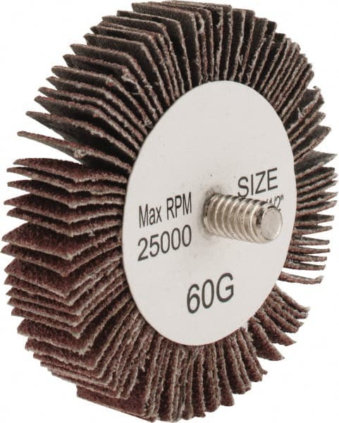 Tru-Maxx - 2-1/2" Diam x 1/2" Face Width, Medium Aluminum Oxide Coated Mounted Flap Wheel - 1/4-20 Threaded Mount, 60 Grit, 25,000 Max RPM - Exact Tooling