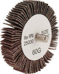 Tru-Maxx - 2-1/2" Diam x 1/2" Face Width, Medium Aluminum Oxide Coated Mounted Flap Wheel - 1/4-20 Threaded Mount, 60 Grit, 25,000 Max RPM - Exact Tooling