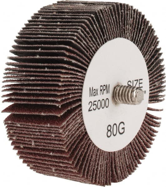 Tru-Maxx - 2-1/2" Diam x 1" Face Width, Medium Aluminum Oxide Coated Mounted Flap Wheel - 1/4-20 Threaded Mount, 80 Grit, 25,000 Max RPM - Exact Tooling