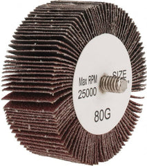 Tru-Maxx - 2-1/2" Diam x 1" Face Width, Medium Aluminum Oxide Coated Mounted Flap Wheel - 1/4-20 Threaded Mount, 80 Grit, 25,000 Max RPM - Exact Tooling