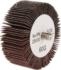 Tru-Maxx - 2-1/2" Diam x 1" Face Width, Medium Aluminum Oxide Coated Mounted Flap Wheel - 1/4-20 Threaded Mount, 60 Grit, 25,000 Max RPM - Exact Tooling