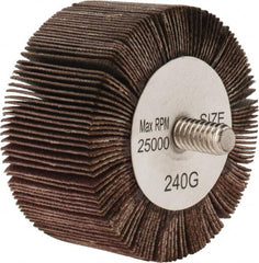 Tru-Maxx - 2" Diam x 1" Face Width, Very Fine Aluminum Oxide Coated Mounted Flap Wheel - 1/4-20 Threaded Mount, 240 Grit, 25,000 Max RPM - Exact Tooling