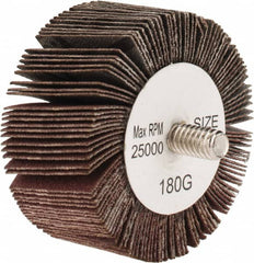 Tru-Maxx - 2" Diam x 1" Face Width, Very Fine Aluminum Oxide Coated Mounted Flap Wheel - 1/4-20 Threaded Mount, 180 Grit, 25,000 Max RPM - Exact Tooling