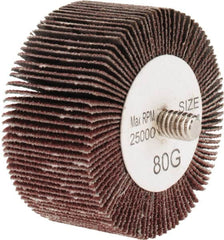 Tru-Maxx - 2" Diam x 1" Face Width, Medium Aluminum Oxide Coated Mounted Flap Wheel - 1/4-20 Threaded Mount, 80 Grit, 25,000 Max RPM - Exact Tooling
